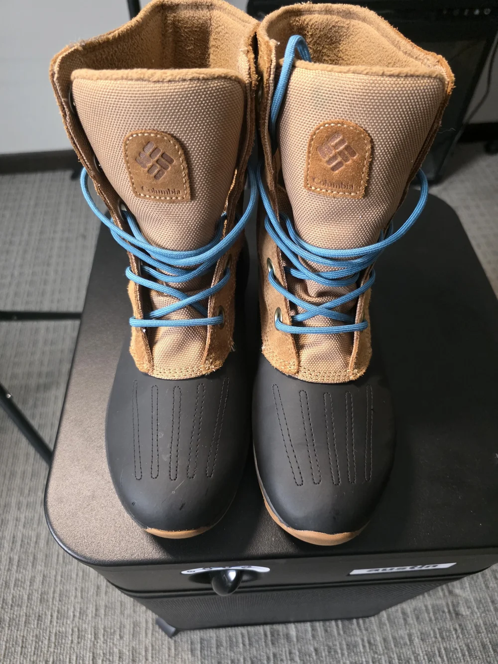 Kids Waterproof Winter Boots in Brown and Black with Blue Laces